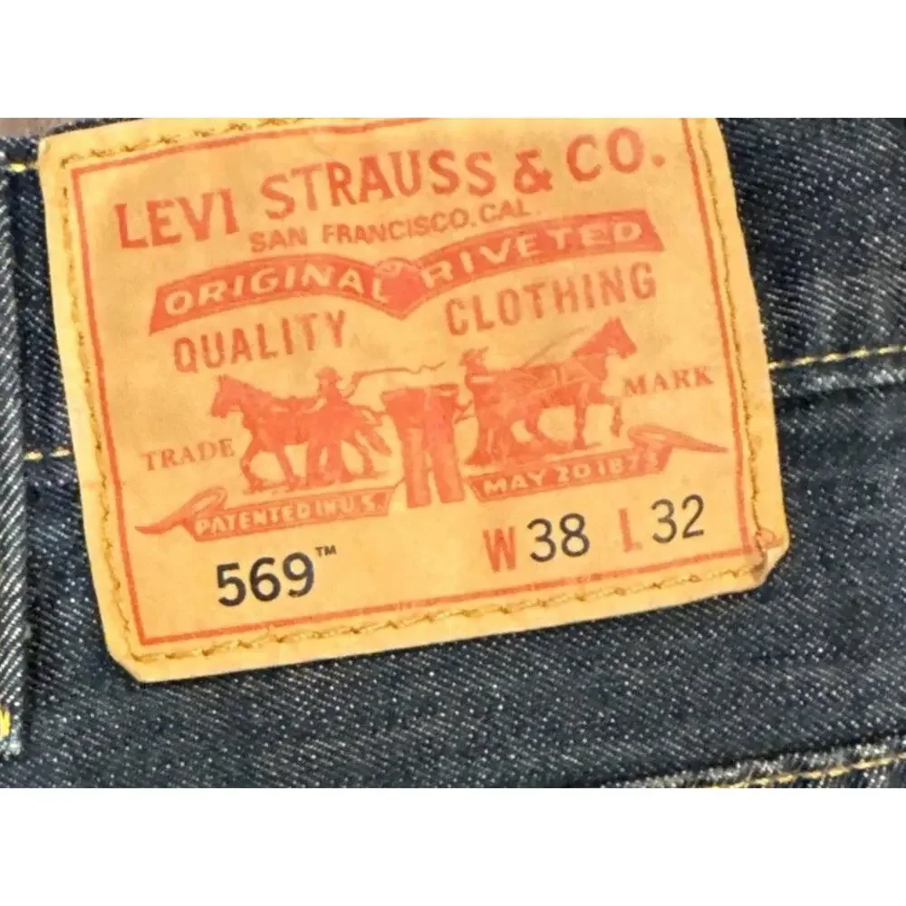 Levi's 569 Men's Jeans 38x32 Blue Denim Straight Leg Loose Fit Dark 100% Cotton